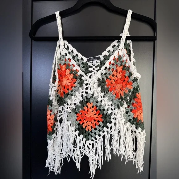 Vivid Boho Crochet Fringe Tank Top – Size Small - Picture 1 of 3
